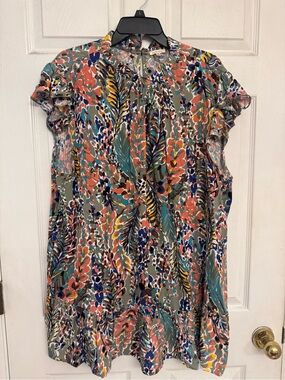 Jodifl Floral Print Ruffle Sleeve Women's Top - Coral & Teal